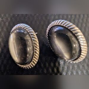 Black Oval and Silver Coloured Earrings